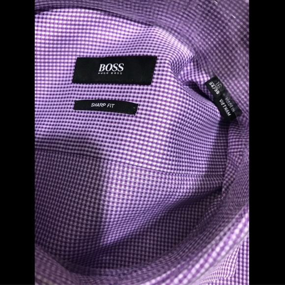 NWT $125 BOSS‎ Hugo Boss Miles Sharp Fit Check Shirt in Purple [SZ 16 ] - Picture 6 of 8